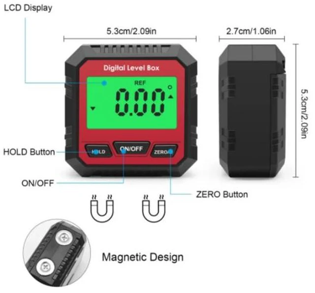 Alt view image 13 of 14 - Magnetic-powered digital angle gauge, portable mini electronic slope gauge, multi-functional high-precision angle measuring instrument red Battery No. 7