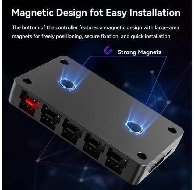 Alt view image 10 of 14 - 10-Port ARGB & PWM Fan Hub Controller - Magnetic Mount 5V/3PIN RGB PC Fan Hub with Remote Control, Chassis Key Control & SATA Power - Support 10 PWM Case Fans Splitter & ARGB Lighting Devices