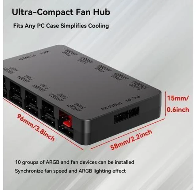 Alt view image 13 of 14 - 10-Port ARGB & PWM Fan Hub Controller - Magnetic Mount 5V/3PIN RGB PC Fan Hub with Remote Control, Chassis Key Control & SATA Power - Support 10 PWM Case Fans Splitter & ARGB Lighting Devices