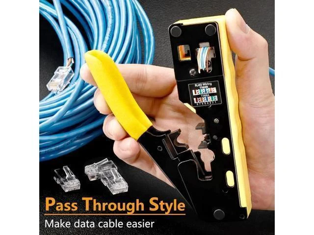 Alt view image 8 of 12 - Pass Through RJ45 Crimp Tool Kit All-in-One Ethernet Crimper Cat7 Cat6 Cat5 Crimping Tool with Network Cable Tester, 50-Pack Cat6 RJ45 Pass Through Connector, 50-Pack Connector Boots
