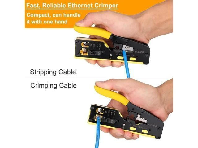 Alt view image 11 of 12 - Pass Through RJ45 Crimp Tool Kit All-in-One Ethernet Crimper Cat7 Cat6 Cat5 Crimping Tool with Network Cable Tester, 50-Pack Cat6 RJ45 Pass Through Connector, 50-Pack Connector Boots