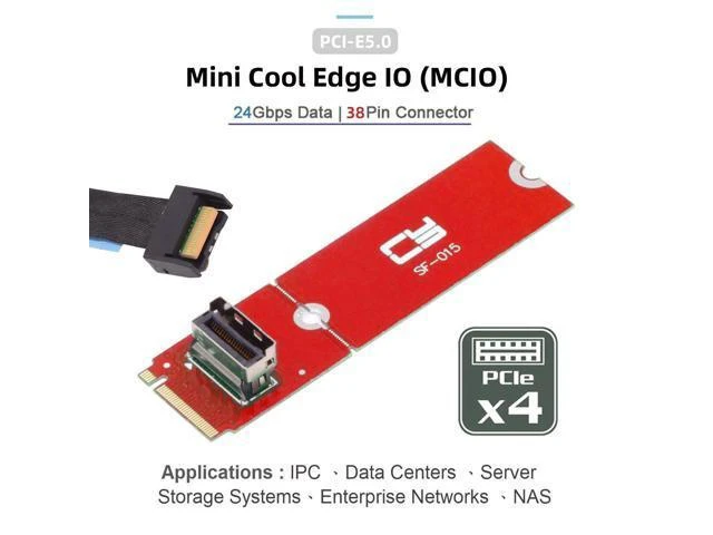 Alt view image 12 of 14 - PCI-E 5.0 4.0 M.2 M-key to MCIO Mini Cool Edge IO Female Host Adapter for PCIe Nvme SSD 2280 2230