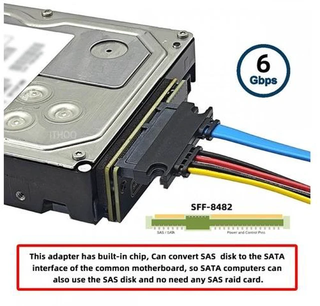 Alt view image 13 of 14 - SFF-8482 SAS 29Pin to 7+15 22Pin SATA Hard Disk Drive Raid Adapter with Chipset and Power Port