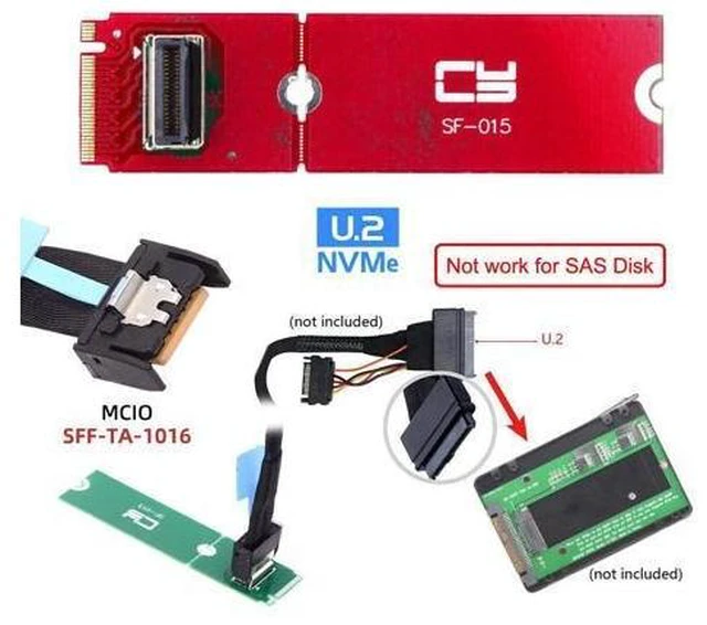 Alt view image 11 of 14 - PCI-E 5.0 4.0 M.2 M-key to MCIO Mini Cool Edge IO Female Host Adapter for PCIe Nvme SSD 2280 2230 SF-015