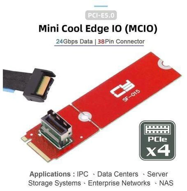 Alt view image 12 of 14 - PCI-E 5.0 4.0 M.2 M-key to MCIO Mini Cool Edge IO Female Host Adapter for PCIe Nvme SSD 2280 2230 SF-015