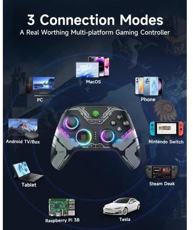 Alt view image 10 of 14 - EasySMX X15 PC Controller - Enhanced Wireless Bluetooth Controller with Hall Joysticks/Hall Triggers/RGB Lighting - No Stick Drift, No Dead Zone - Work for Windows PC, Android, Steam and Switch