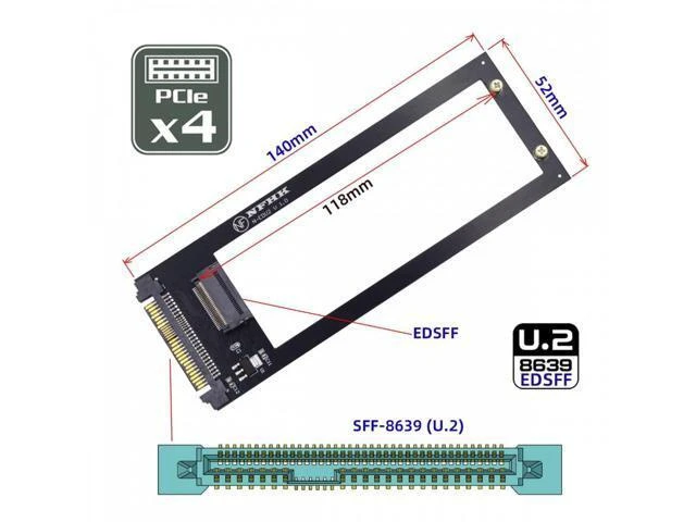 Alt view image 10 of 14 - U.2 SFF-8639 Host to PCI-E Ruler 1U GEN-Z EDSFF 9.5mm 15mm 25mm Short SSD E1.S with Heat Sink PM9A3 PM9D3 P5801X Carrier Adapter SF-072-PM