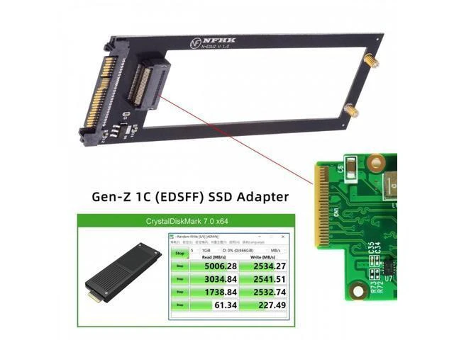 Alt view image 11 of 14 - U.2 SFF-8639 Host to PCI-E Ruler 1U GEN-Z EDSFF 9.5mm 15mm 25mm Short SSD E1.S with Heat Sink PM9A3 PM9D3 P5801X Carrier Adapter SF-072-PM
