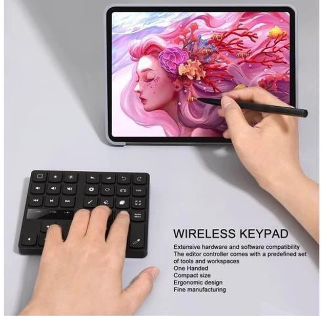 Alt view image 8 of 10 - FLEXMAN Mini Drawing Keyboard, 35 Keys Bluetooth Programmable Keypad, One Handed Ergonomic Drawing Shortcut Keyboard for iOS