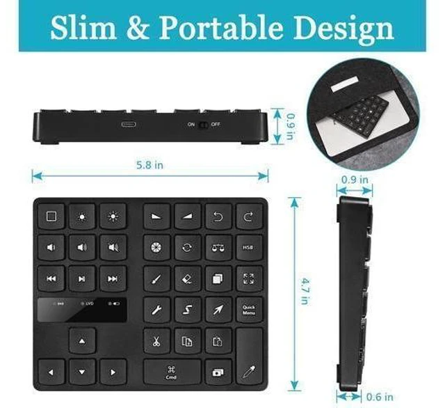 Alt view image 10 of 10 - FLEXMAN Mini Drawing Keyboard, 35 Keys Bluetooth Programmable Keypad, One Handed Ergonomic Drawing Shortcut Keyboard for iOS