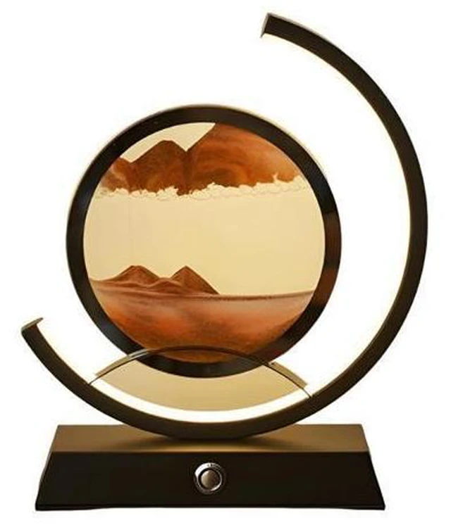 Alt view image 2 of 2 - Sand Art Light Table Lamp, Round Dimmable DIY Flowing Sand Picture, Black Frame with Remote & Touch Control, Relaxing Desktop Decor, 9.8X11.4X3.5 in