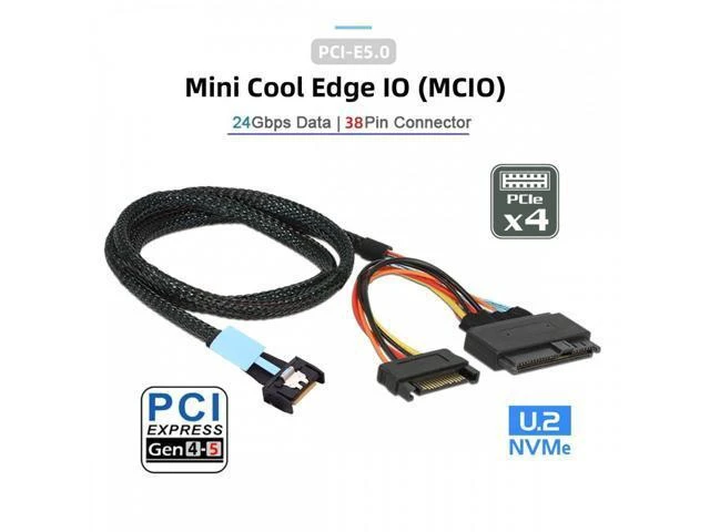 Alt view image 11 of 14 - MCIO 4x Mini Cool Edge IO to U.2 SFF-8639 NVME PCIe PCI-Express Cable for Mainboard SSD SF-081