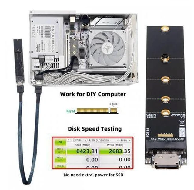 Alt view image 14 of 14 - Oculink SFF-8612 SFF-8611 to M.2 NGFF M-Key to NVME PCIe SSD 2230 2280 22110 SSD PCBA Adapter for Mainboard SF-099