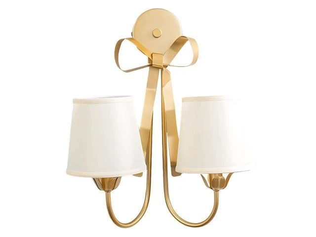Alt view image 2 of 2 - American Premium Wall Sconce, Gold Metal Bow Wall Light with Fabric Shade, Single Head Wall Mount, 110V for Bedroom and Living Room Decoration