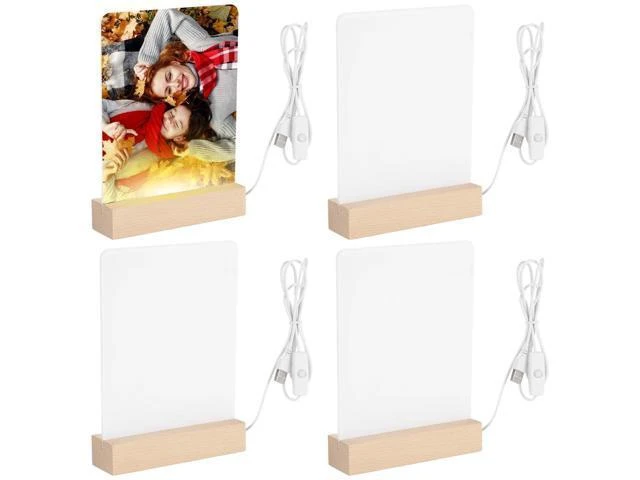 Alt view image 2 of 2 - 4 Pack 6 X 8 in Led Acrylic Photo Light Panels with Wood Base, USB Powered, Personalized Display for Family and Friends