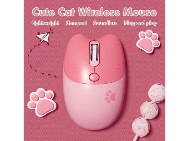 Alt view image 10 of 14 - Lomiluskr Cute Cat Wireless Mouse, Lightweight Soundless Mice, 2.4G Wireless Mice, Candy Colors, Kawaii Mouse for Girls and Kids (Pink)