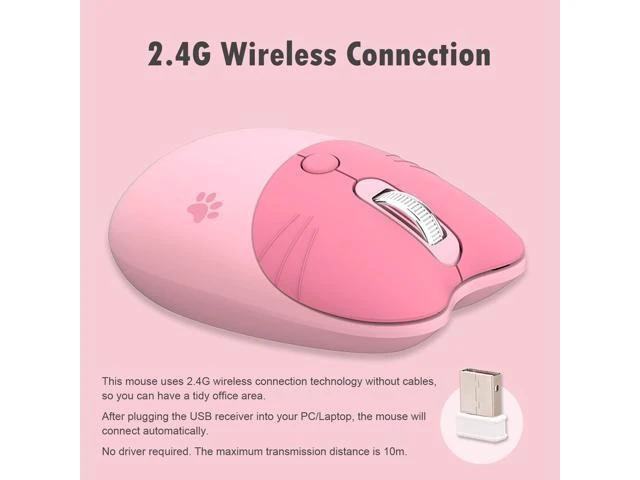 Alt view image 11 of 14 - Lomiluskr Cute Cat Wireless Mouse, Lightweight Soundless Mice, 2.4G Wireless Mice, Candy Colors, Kawaii Mouse for Girls and Kids (Pink)