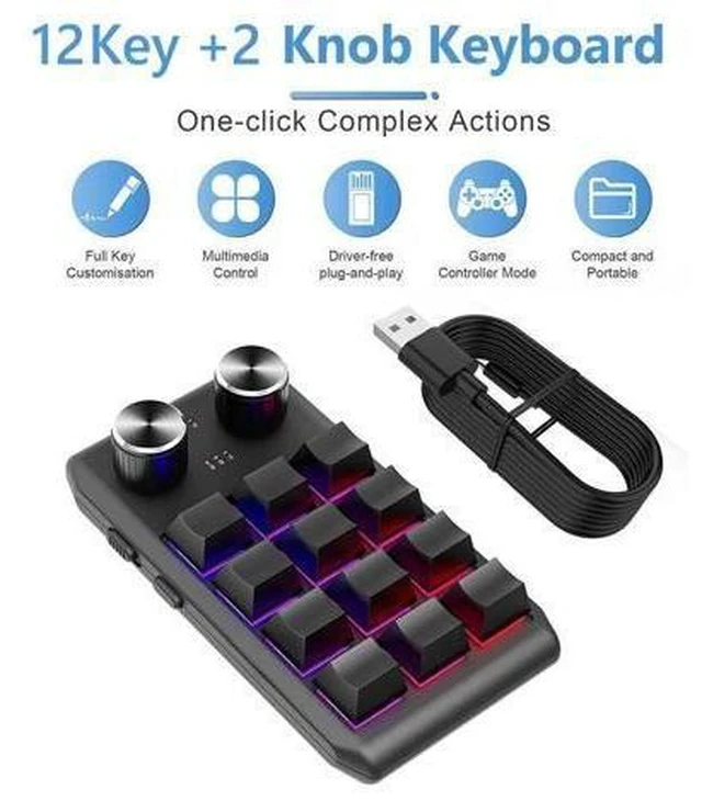 Alt view image 5 of 8 - DIY RGB Macro Custom Gaming Keyboard 12 Keys 2 Knobs Programming Mechanical Keyboard Dual Type-C Interface Support for Windows