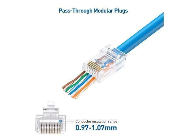 Alt view image 10 of 12 - Cable Matters 100-Pack Cat 6 Pass Through RJ45 Connectors (Cat 6 Ends / Cat6 Connector / RJ45 Modular Plugs/Ethernet Plugs/Network Connector) for Solid or Stranded UTP Ethernet Cable