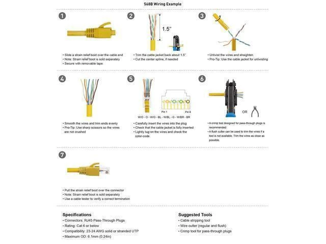 Alt view image 12 of 12 - Cable Matters 100-Pack Cat 6 Pass Through RJ45 Connectors (Cat 6 Ends / Cat6 Connector / RJ45 Modular Plugs/Ethernet Plugs/Network Connector) for Solid or Stranded UTP Ethernet Cable