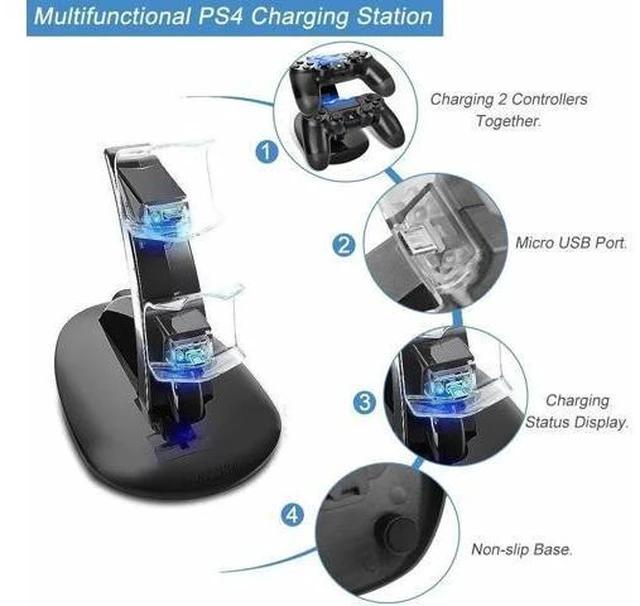 Alt view image 7 of 10 - Chronus Charger for PS4 Controllers, Docking Station Charger Dual USB Fast Charging Holder for Playstation 4 PS4 / PS4 Slim Pro Controller Console Charging Dock Stand with LED Indicator(black)