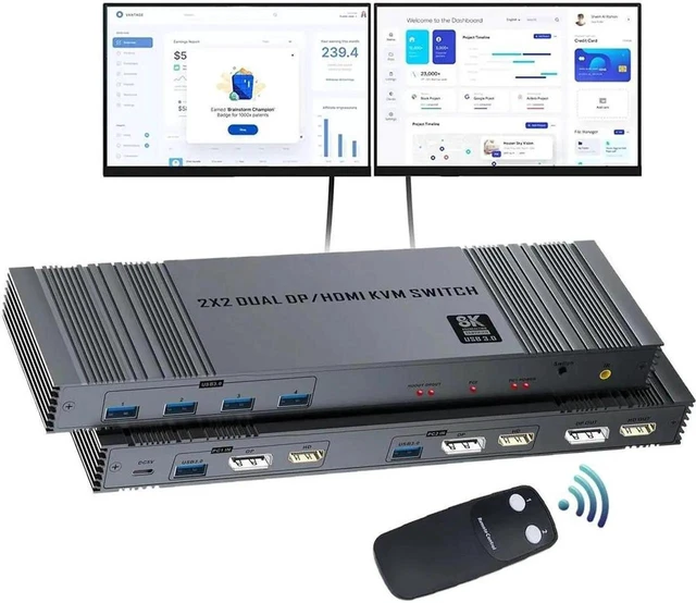 Alt view image 8 of 14 - DIXSG 2x2 HDMI DP KVM switch 4K 144Hz Dual Monitor Extended Display 8K USB KVM Switcher 2 in 2 out for 2 Computers 2 Monitors