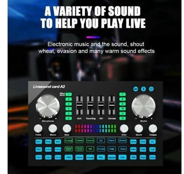 Alt view image 5 of 6 - A2 Live Sound Card Portable Bluetooth Sound Card Profession Adjustable Volume Audio for Music Recording Karaoke Singing