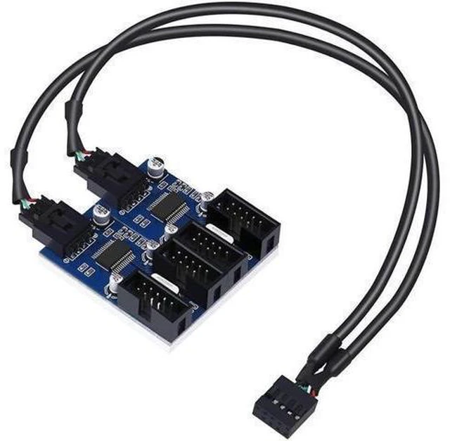 Alt view image 8 of 14 - 4 in 1 Internal USB Splitter Cable, 9 pin USB Header Male 1 to 4 Female Exteon Connector Adapter, USB 2.0 HUB Connector Port Multiplier PWM Fan Splitter Cable (30cm/0.98ft)