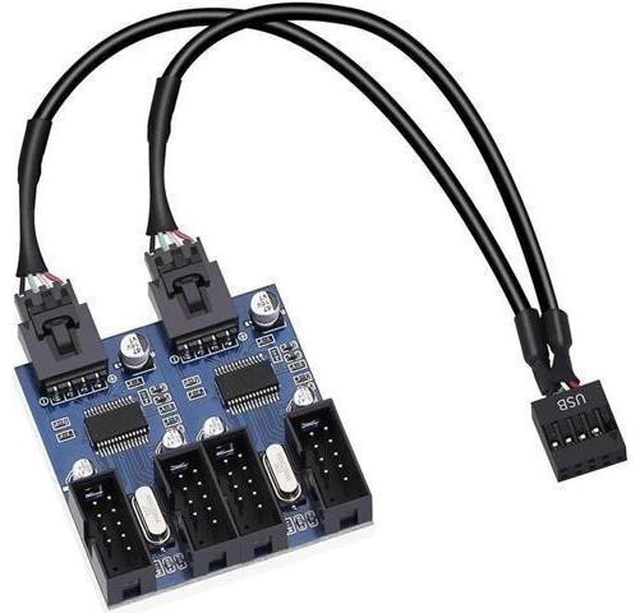 Alt view image 9 of 14 - 4 in 1 Internal USB Splitter Cable, 9 pin USB Header Male 1 to 4 Female Exteon Connector Adapter, USB 2.0 HUB Connector Port Multiplier PWM Fan Splitter Cable (30cm/0.98ft)