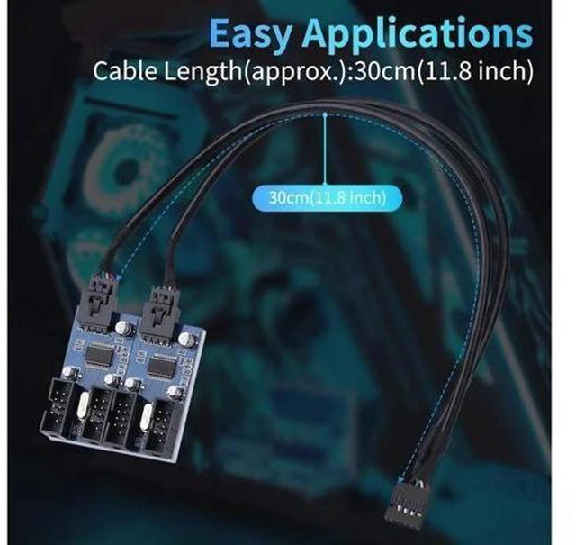 Alt view image 12 of 14 - 4 in 1 Internal USB Splitter Cable, 9 pin USB Header Male 1 to 4 Female Exteon Connector Adapter, USB 2.0 HUB Connector Port Multiplier PWM Fan Splitter Cable (30cm/0.98ft)