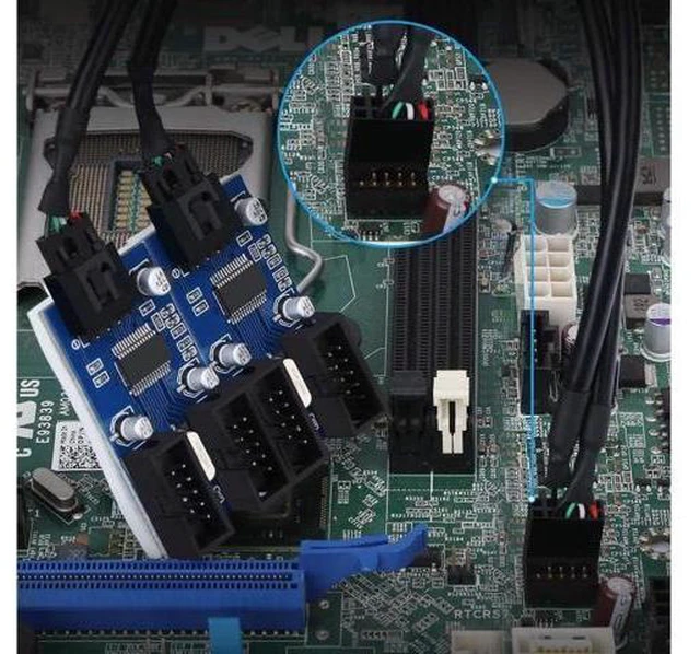 Alt view image 13 of 14 - 4 in 1 Internal USB Splitter Cable, 9 pin USB Header Male 1 to 4 Female Exteon Connector Adapter, USB 2.0 HUB Connector Port Multiplier PWM Fan Splitter Cable (30cm/0.98ft)