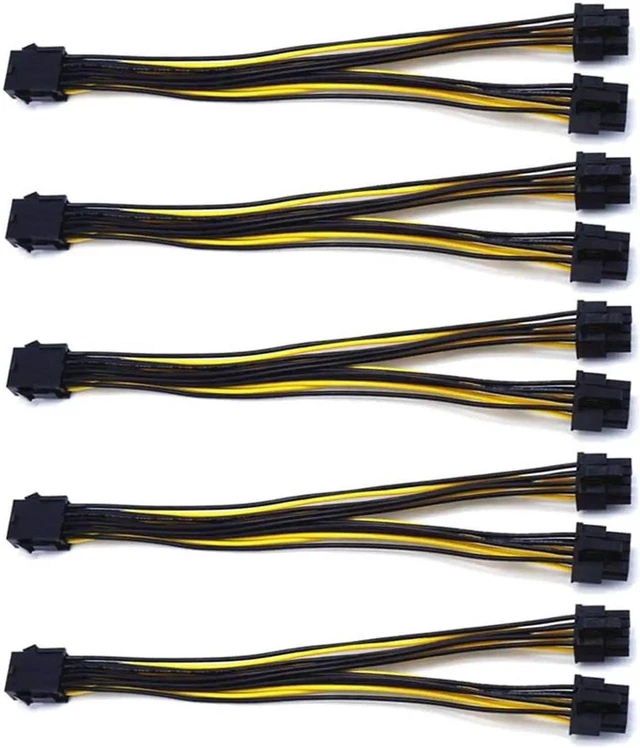 Alt view image 8 of 14 - 5-Pack PCI-E 8Pin to 2X 8 Pin (6+2) Power Splitter Cable for PCIE PCI Express Image Card Y - Splitter Extension Cable