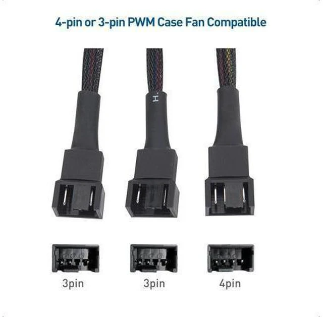 Alt view image 10 of 14 - Cable Matters 2-Pack 3 Way 4 Pin PWM Fan Splitter Cable 12 Inches, PC Fan Splitter 1 to 3 Converter, PC Fan Exteon Cable