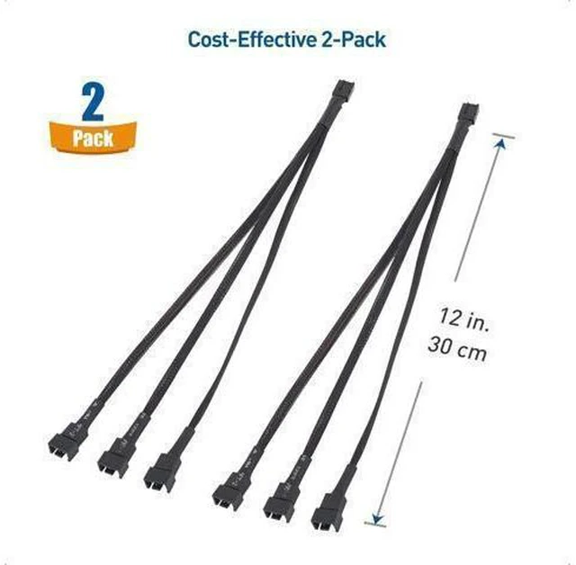 Alt view image 13 of 14 - Cable Matters 2-Pack 3 Way 4 Pin PWM Fan Splitter Cable 12 Inches, PC Fan Splitter 1 to 3 Converter, PC Fan Exteon Cable