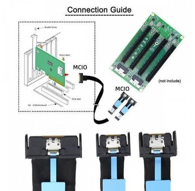 Alt view image 9 of 14 - PCI-E 5.0 Mini Cool Edge IO MCIO STR PCI-E 8i 74Pin Male to Dual MCIO 38Pin Male Extender Cable 50cm SF-080