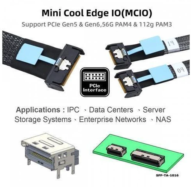 Alt view image 14 of 14 - PCI-E 5.0 Mini Cool Edge IO MCIO STR PCI-E 8i 74Pin Male to Dual MCIO 38Pin Male Extender Cable 50cm SF-080