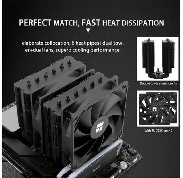 Alt view image 10 of 12 - Peerless Assassin 120 SE Black CPU Cooler, 6 Heat Pipes PC Cooling, Dual Towers and Dual PWM Fans, Computer CPU Air Cooling for AMD:AM4 AM5&Intel LGA1150/1151/1200/1700/1851,Black