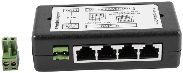 Alt view image 7 of 10 - 4 Port Poe Injector Poe Power Adapter Ethernet Power Supply Pin 4,5(+)/7,8(-)Input Dc12v-Dc48v For Ip Camera