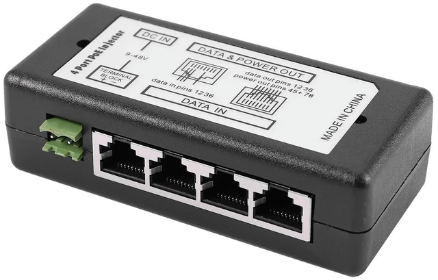 Alt view image 8 of 10 - 4 Port Poe Injector Poe Power Adapter Ethernet Power Supply Pin 4,5(+)/7,8(-)Input Dc12v-Dc48v For Ip Camera