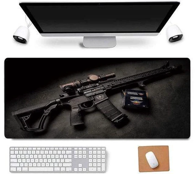 Alt view image 8 of 14 - 31.5x11.8 Inch Non-Slip Long Extended Large Gaming Mouse Pad with Stitched Edges XL Laptops Keyboard Mouse Mat (Black Gun)