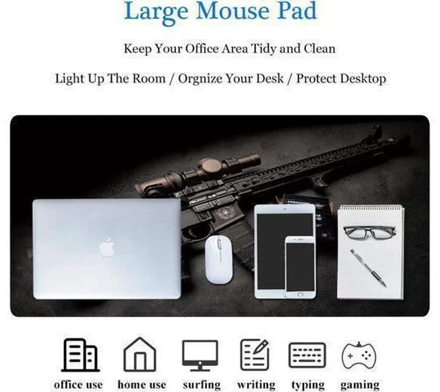 Alt view image 14 of 14 - 31.5x11.8 Inch Non-Slip Long Extended Large Gaming Mouse Pad with Stitched Edges XL Laptops Keyboard Mouse Mat (Black Gun)