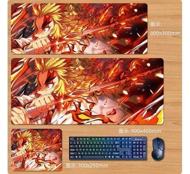 Alt view image 5 of 8 - Anime Demon Slayer Rengoku Kyoujurou mouse pad Extended Gaming Mouse Pad with Stitched Edges, Large Mouse pad with Non-Slip Rubber Base for Work & Gaming, Office & Home 800*300mm