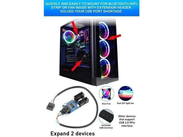 Alt view image 10 of 12 - Motherboard USB 2.0 9pin Header 1 to 4 Exteon Hub Splitter Adapter - Converter MB USB 2.0 Female to 4 Female - 30CM Cable USB 9-pin Internal Cable 9 pin Connector Adapter Port Multiplier