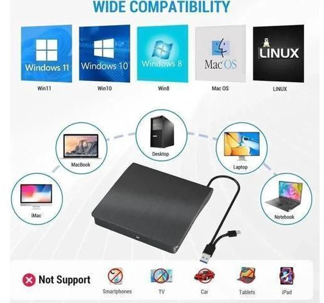 Alt view image 14 of 14 - Vszerda External Bluray DVD Drive,USB 3.0 and Type-C Portable 3D Blu-ray DVD Writer Burner, Slim Optical Blu Ray CD DVD Drive Writer Suitable for Windows XP/7/8/10/11 MacOS for PC,Laptop,Desktop, Mac
