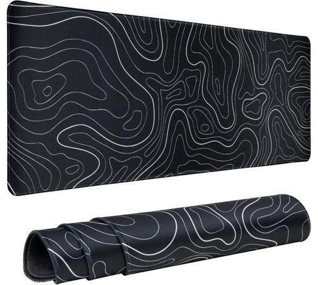Alt view image 7 of 12 - Gaming Mouse Pad Large 31.5 x 11.8in Topographic Keyboard Mousepad for Non-Slip Base and Stitched Edge, Extended Desk Pad XL Desk Mat (Black)