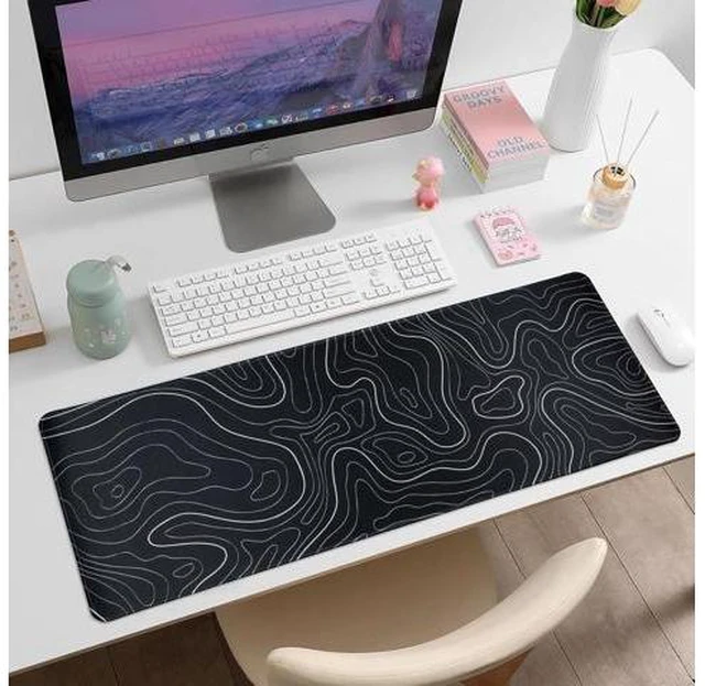 Alt view image 8 of 12 - Gaming Mouse Pad Large 31.5 x 11.8in Topographic Keyboard Mousepad for Non-Slip Base and Stitched Edge, Extended Desk Pad XL Desk Mat (Black)