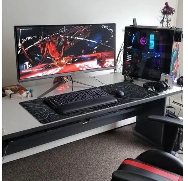 Alt view image 9 of 12 - Gaming Mouse Pad Large 31.5 x 11.8in Topographic Keyboard Mousepad for Non-Slip Base and Stitched Edge, Extended Desk Pad XL Desk Mat (Black)