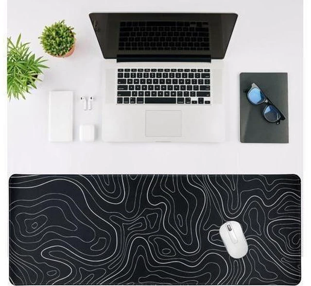 Alt view image 10 of 12 - Gaming Mouse Pad Large 31.5 x 11.8in Topographic Keyboard Mousepad for Non-Slip Base and Stitched Edge, Extended Desk Pad XL Desk Mat (Black)
