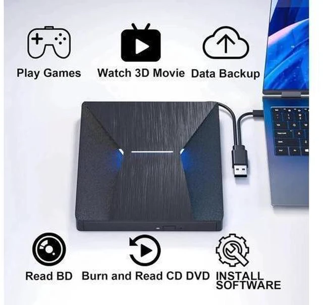 Alt view image 12 of 14 - External Blu Ray Drive, USB 3.0 and Type-C External Blu-Ray CD DVD Drive, Blu-ray Reader 3D Slim Optical CD Drive CD/DVD Burner Optical Drive Compatible with Windows XP/7/8/10, Laptop, Desktop