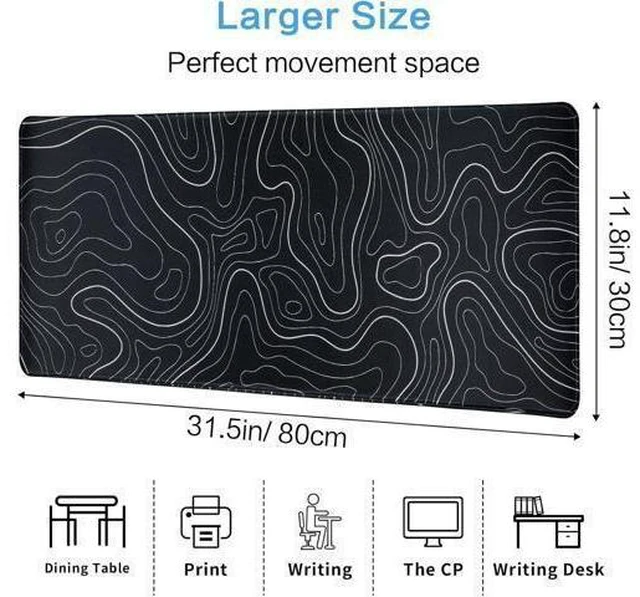 Alt view image 12 of 12 - Gaming Mouse Pad Large 31.5 x 11.8in Topographic Keyboard Mousepad for Non-Slip Base and Stitched Edge, Extended Desk Pad XL Desk Mat (Black)